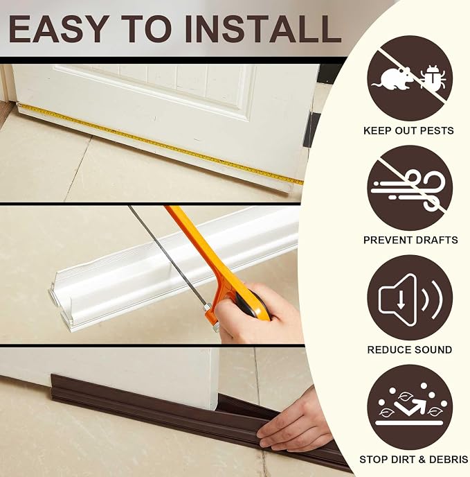 Yaocom 2 Strip 32" Vinyl U Shape Door Bottom Seal Slide on Door Sweep Brown | - Image 5