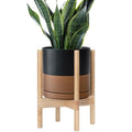 D'vine Dev Ceramic Pot with Natural Wood Stand, 10 in, 55-B-K-7 | Mid-Century by DvineDevPlanterPotsandStand