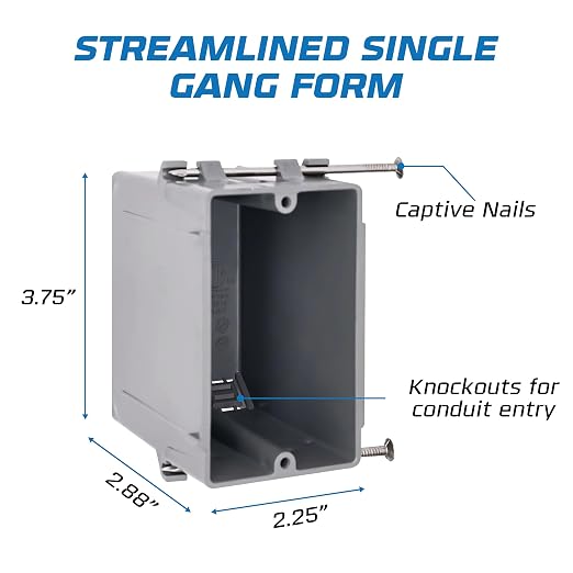 1-Gang New Work Outlet Box, 18 Cubic Inch Single Gang PVC Electrical Box - Image 3