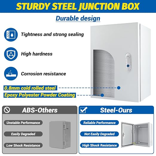 Electrical Box 12 x 10 x 8'' Steel Electrical Junction Box，NEMA 4X Steel - Image 5