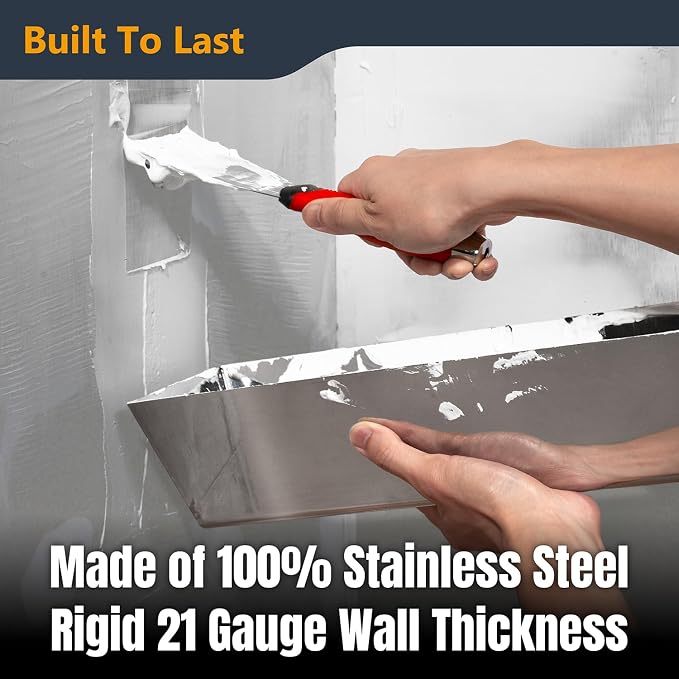 POWERTEC 14" Stainless Steel Mud Pan, Drywall Tapping Repair Tool, Compound - Image 3