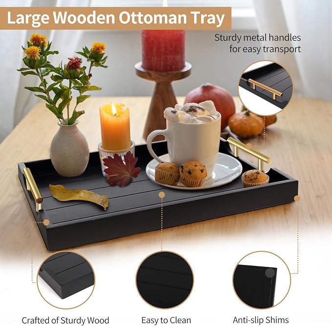 SXNOWS Wood Serving Tray with 2 Sets of Handles, 4 Coasters Included - Image 2