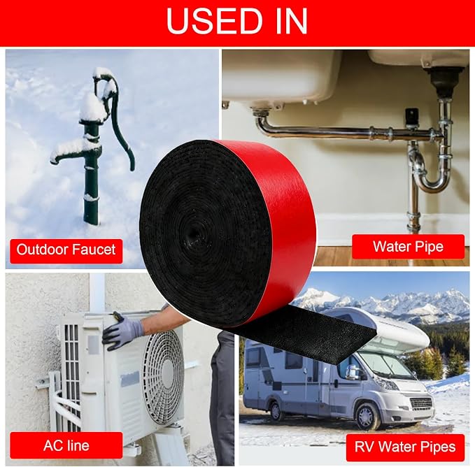 Pipe Insulation Wrap 2" x16FT Self-Adhesive Foam Tape, Weatherproof Insulation - Image 6