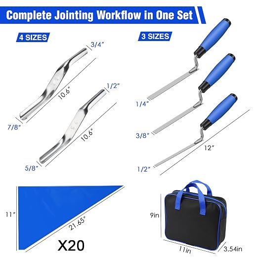 7-Size Brick Jointing Tools & 20 Pcs Masonry Mortar Grout Bags Kit | 4-Size - Image 2