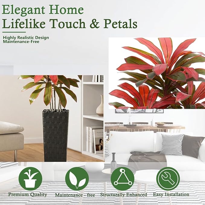 Artificial Dracaena Tree: 7FT Fake Plants Silk Faux Trees（Black Pot） | - Image 4