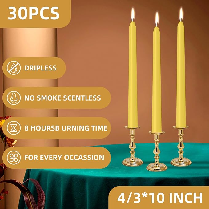LYOBATH 30 Pack Yellow Taper Candles - Image 2