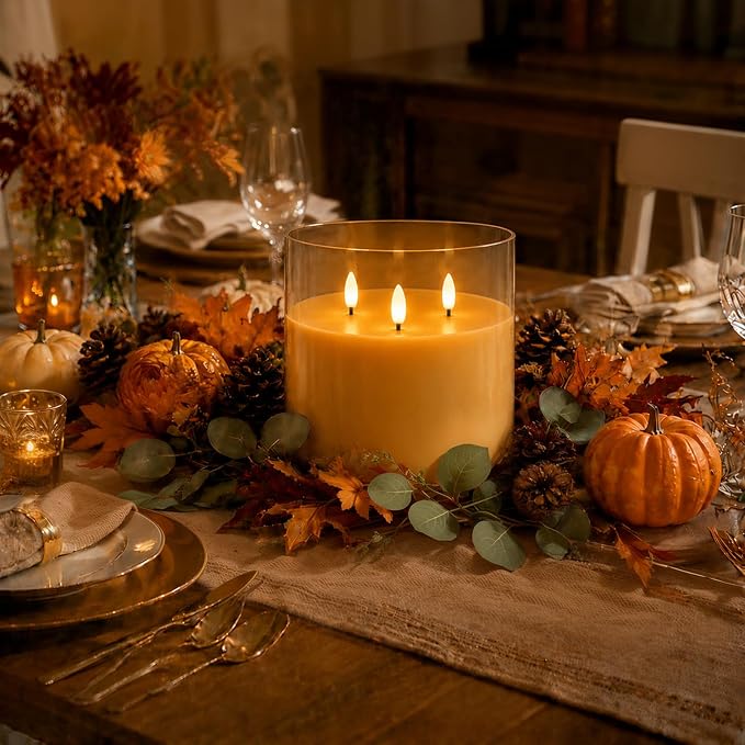 Homemory Amber Large Glass Flameless LED Candle, 3 Wicks, Remote Timer | 6"x6" - Image 2