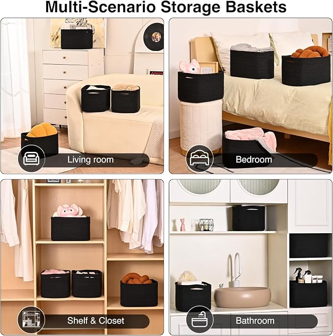 ICERZCZ Black Storage Baskets for Shelves, Small Storage Baskets for Organizing - Image 5