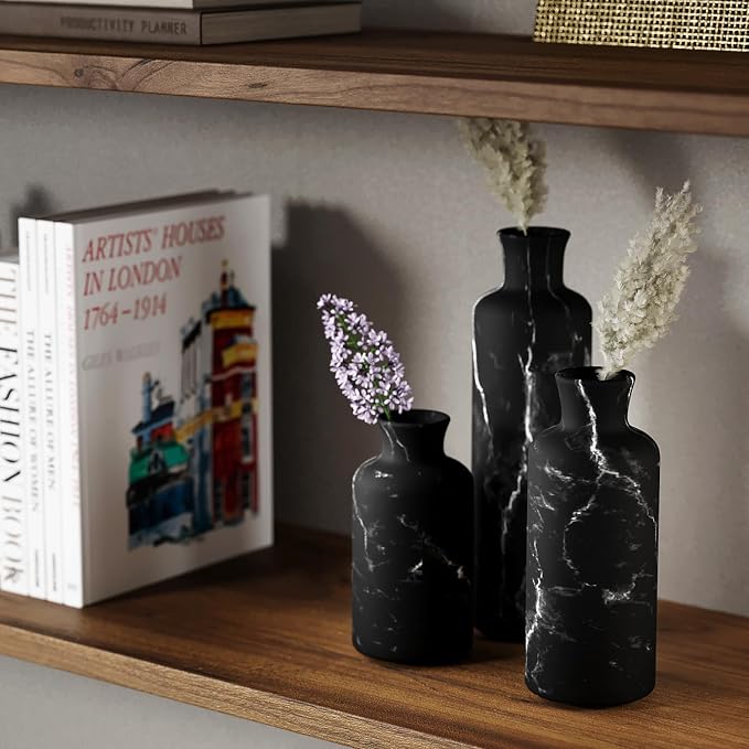 Creative Scents Black Marble Look 3pc Vase Set – Boho Vases - Image 6