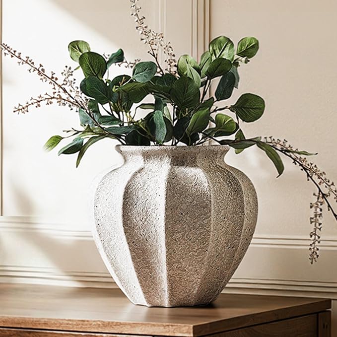 LE TAUCI 11.3" Ceramic Vase, Artisan Large White Ceramic Vase by LETAUCI