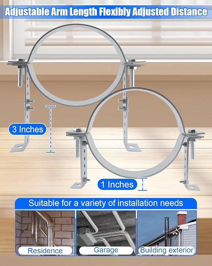 8 Inch Adjustable Pipe Bracket, Split Ring Stove Hanger Chimney Pipe Holder | B - Image 4