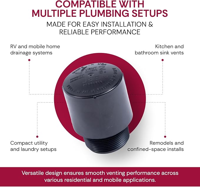 1-1/2" Male Threaded Vent Check 2 Secondary Venting Solution Air Admittance - Image 5