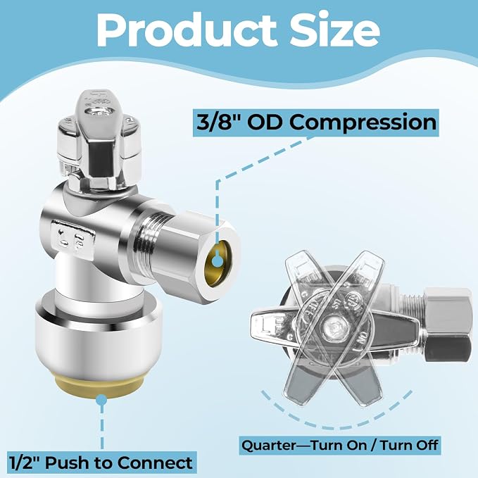 10PCS Angle Stop Valve, 1/2 x 3/8 Inch Compression Angle Water Shut Off Valve - Image 2