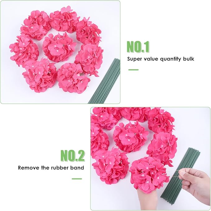 AVIVIHO 65pcs Fake Flowers Hot Pink Hydrangea Artificial Flowers Bulk Silk - Image 6