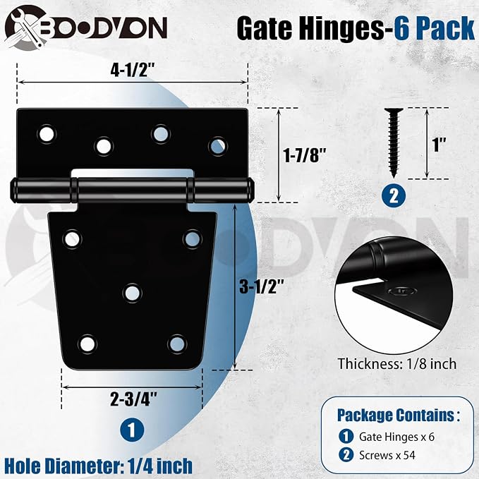 3.5 Inch Heavy Duty Gate Hinges, Extra Thick Black Shed Barn Door Hinges - Image 2