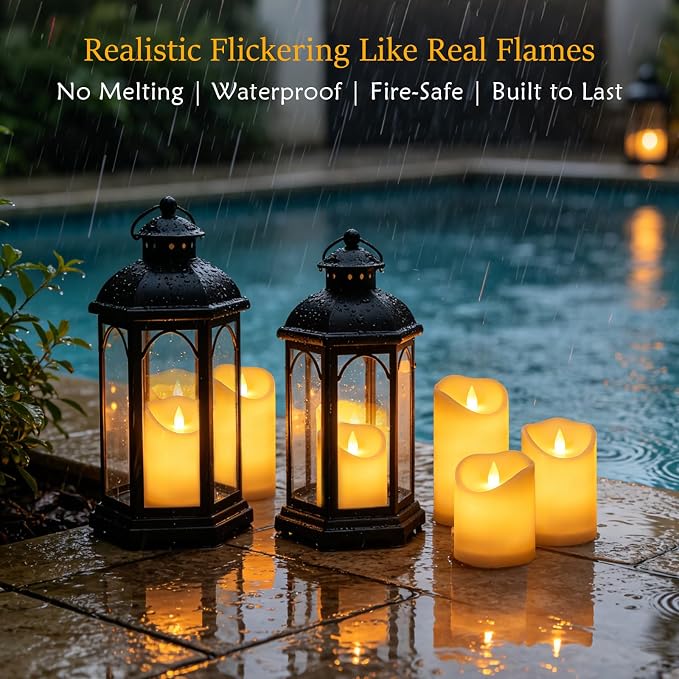 Flameless Candles Set of 9 Plastic LED Ivory Pillars - Image 5