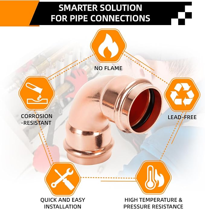 1/2" 90° Press Fittings Elbow for Copper Pipe Repair 10 Pack | Lead-free copper - Image 4