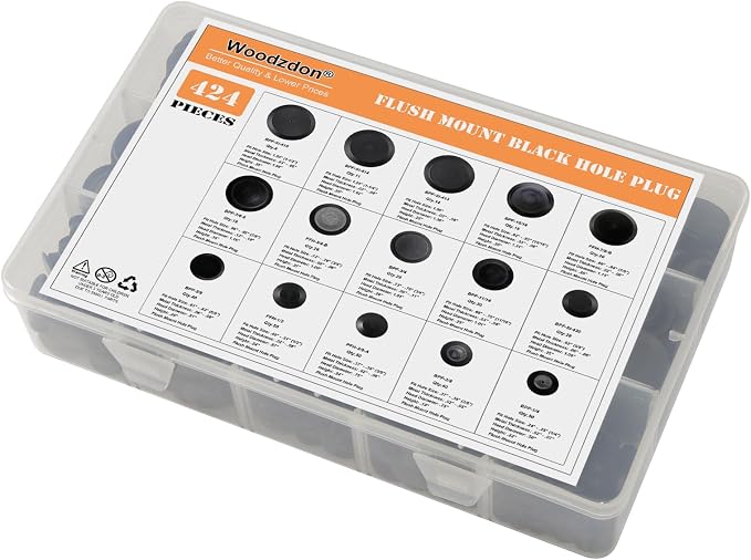 424pcs Flush Mount Black Plastic Hole Plug Assortment - Image 4