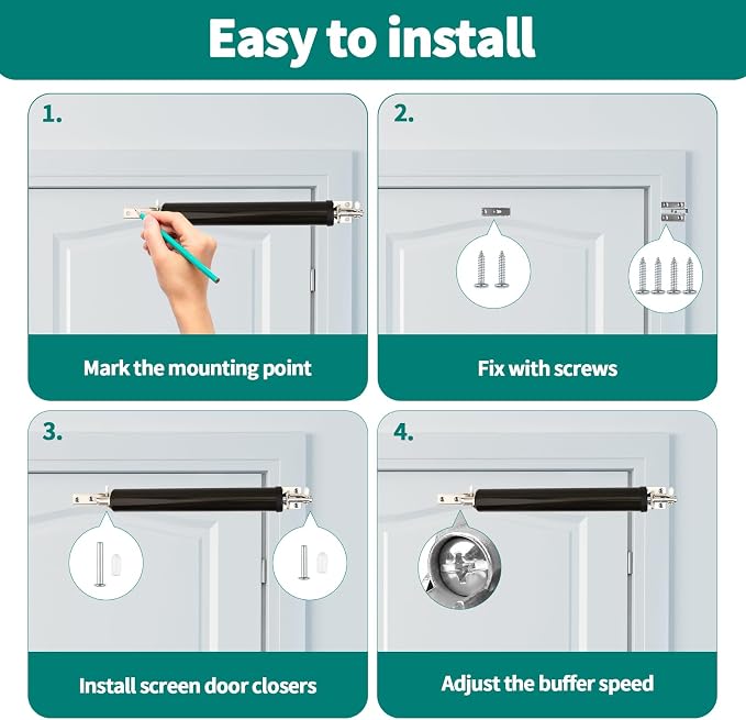 Screen and Storm Door Closer Kit, Heavy Duty Pneumatic Screen and Storm Door - Image 5