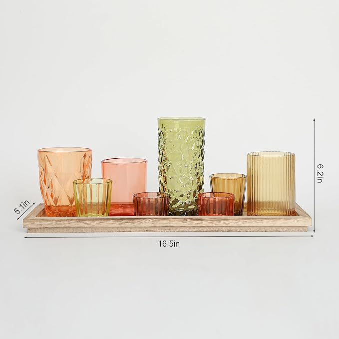 Votive Candle Holders Set with Wooden Tray - Image 2
