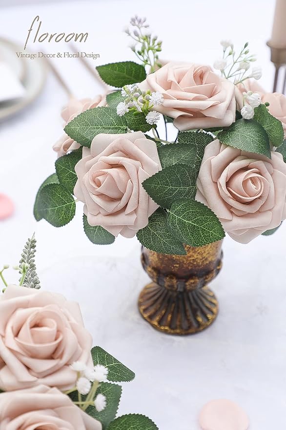 Artificial Flowers 25pcs Real Looking Nude Foam Fake Roses - Image 3