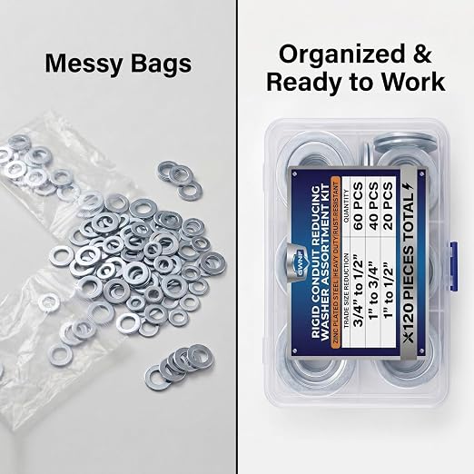 120-Piece Rigid Conduit Reducing Washer Assortment Kit, 3 Sizes | Trade sizes: - Image 6