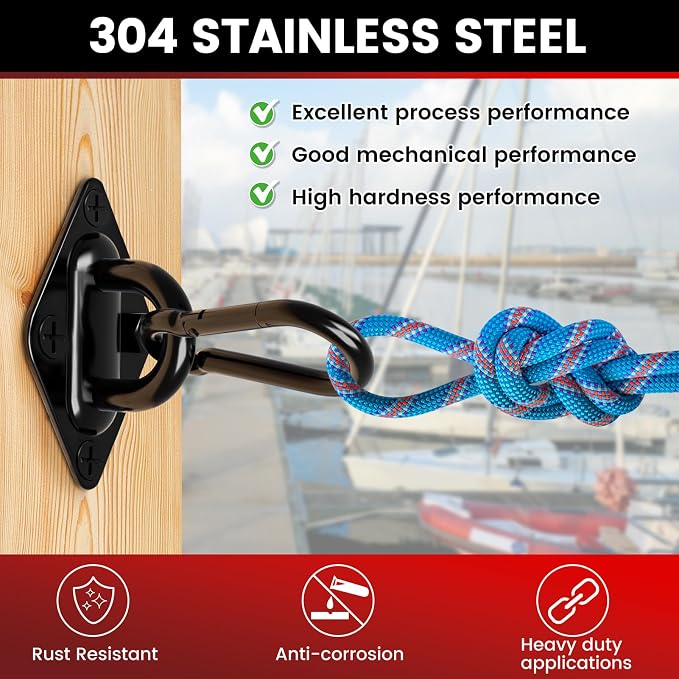 304 Stainless Steel Pad Eye Snap Hook, M8 Ceiling Hook 1200Lb, Yoga Gym - Image 6