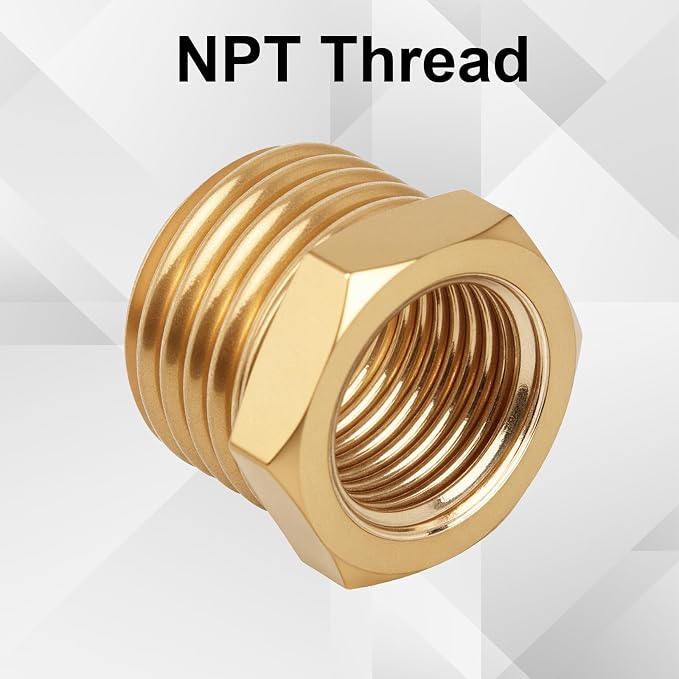 9pcs Brass Reducer Hex Bushing, 1/4" NPT Male to 1/8" NPT Female Adapter | - Image 4