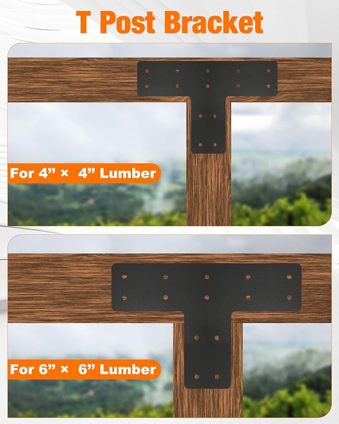 6 Pack 12"x8" T Post Timber Frame Brackets, T Flat Mending Plate | Post to Beam - Image 4