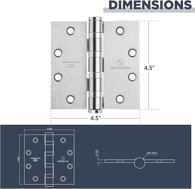 Satin Chrome 4.5 Inch Heavy Duty Commercial Hinges Square Radius Corners - Image 6