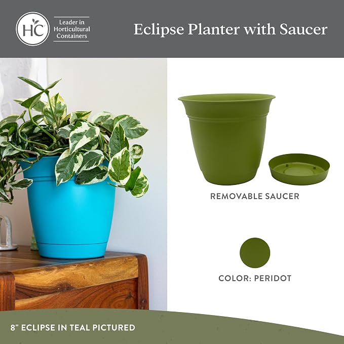 The HC Companies Eclipse Round Planter Pot, 12 Inch, Attached Saucer, Drainage - Image 2