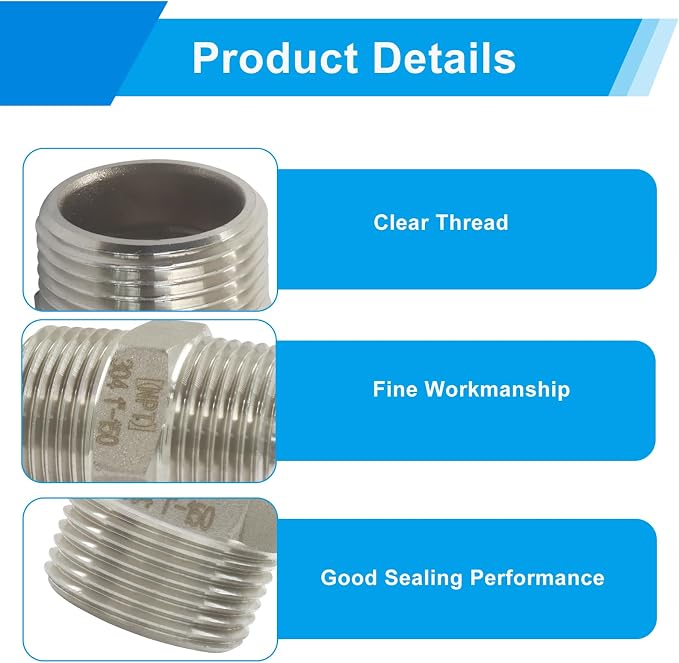 1" Male x 1" Male NPT Hex Nipple Pipe Fittings, Threaded Adapter, - Image 4