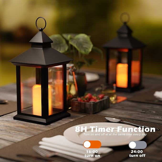 14" Lanterns Decorative Indoor/Outdoor, 2 Pack Black Lantern Decor - Image 3