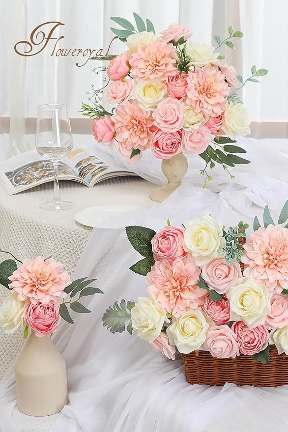Pink Artificial Flowers Fake Rose Flowers Dahlia - Image 6