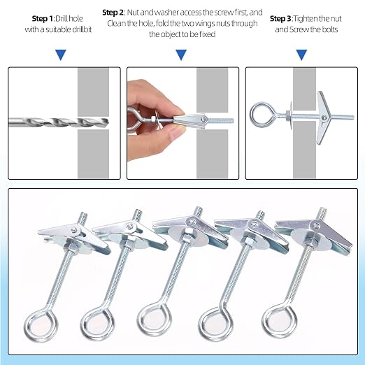 Glarks 15pcs M6 x 70mm O-Shaped Eye Bolt Toggle Anchors Set - Image 6