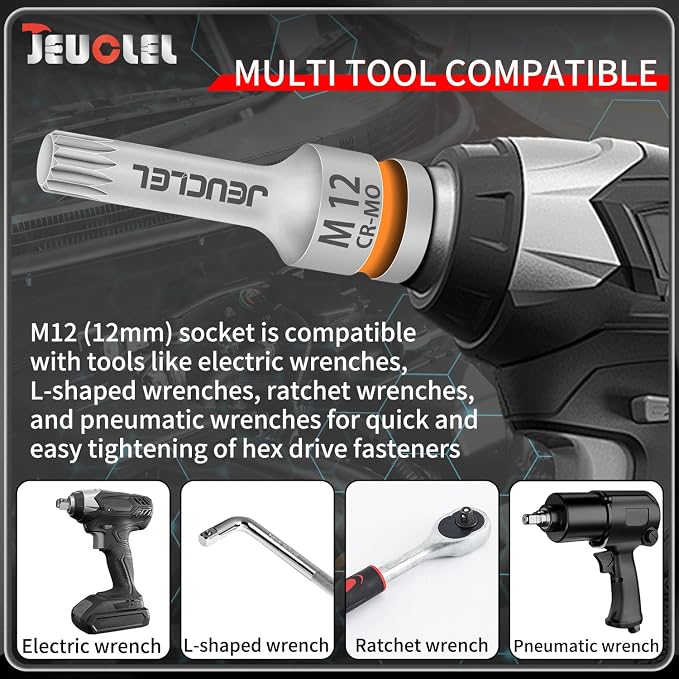 M12 Triple Square Impact Spline Bit Socket, 12mm 1/2" Drive Socket | 12 Point - Image 5
