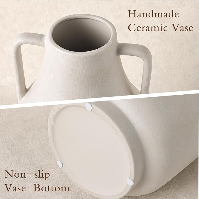 Ceramic Flower Vase with Handles, 11in Tall White Vases - Image 9