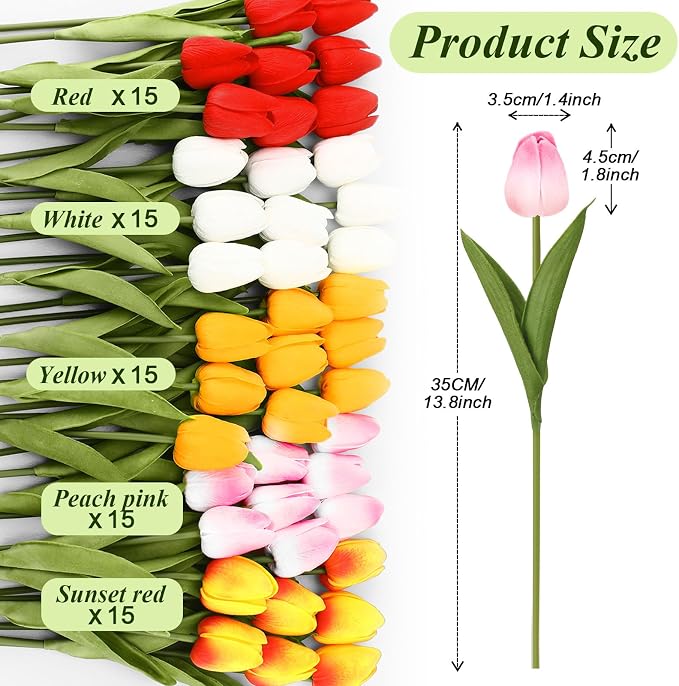 Janinka 75pcs Artificial Tulip Flowers Fake PU Tulips Faux Latex Bouquet Flower - Image 2