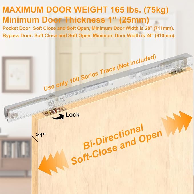 Sliding Pocket Door Bi-Directional Soft Close Rollers Kit | 1" O.D. Ball - Image 4