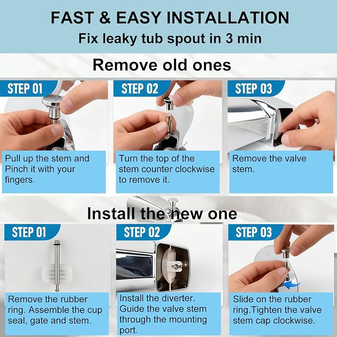 2 Set Universal Tub Spout Diverter Repair Kit Parts, Includes 2 x Diverter - Image 7