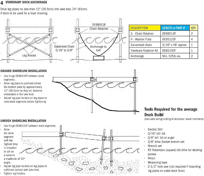 Dock Edge Stationary Dock Corner Leg Brace Holder, Galvanized, 7/16" Holes - Image 6