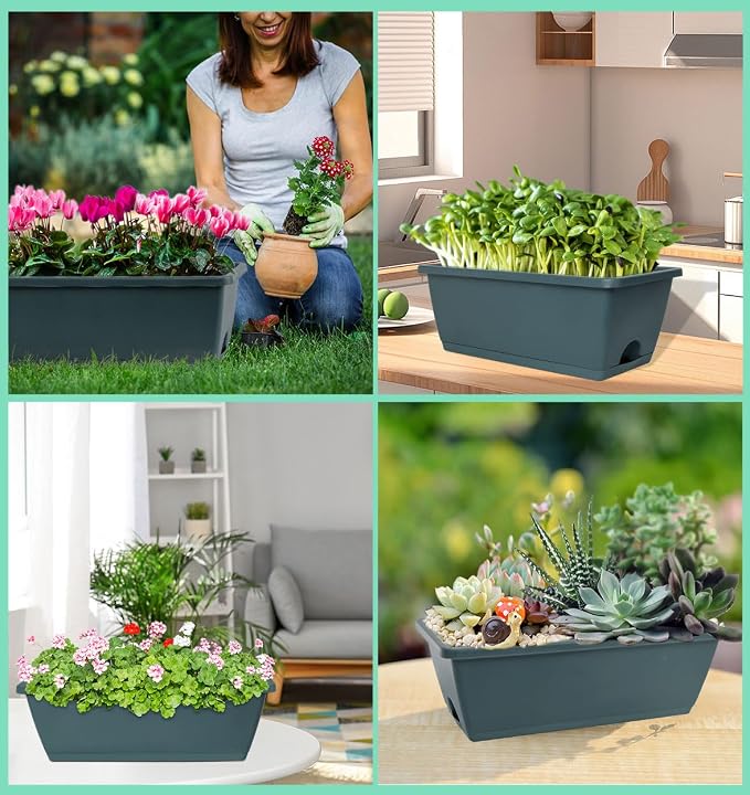 LOCONHA 7 Pack Window Box Planter, Plastic Vegetable Flower Planters Boxes | 17 - Image 7