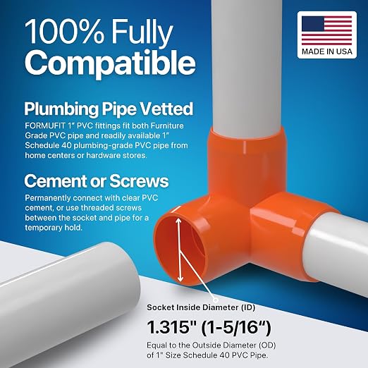 1" 3-Way Elbow Furniture Grade PVC Fitting in Orange, Made in USA, UV-Resistant - Image 5