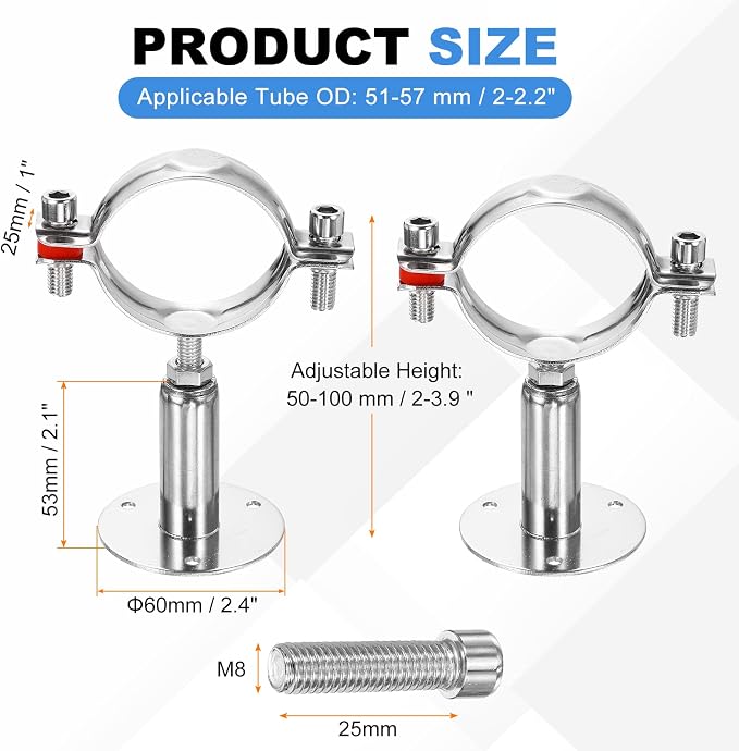 HARFINGTON 2 Set Wall Mount Ceiling Mount Pipe Supports 304 Stainless Steel - Image 2