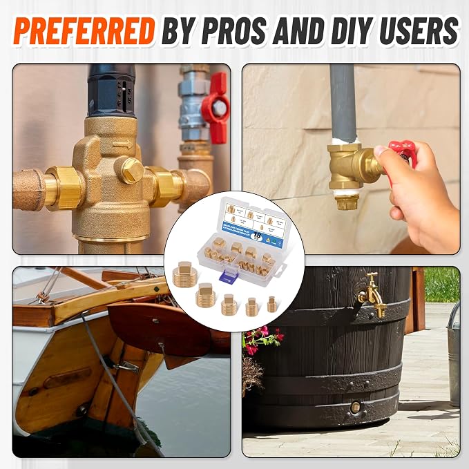 18PCS Brass Pipe Fitting Square Head Plug, 1/8" 1/4" 3/8" 1/2" 3/4" | 1/8 - Image 6