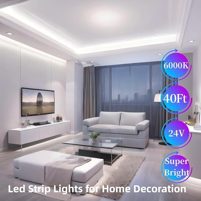 RadiantFlux 40ft 600Leds Super Bright White LED Strip Lights | 12V to 24V - Image 6