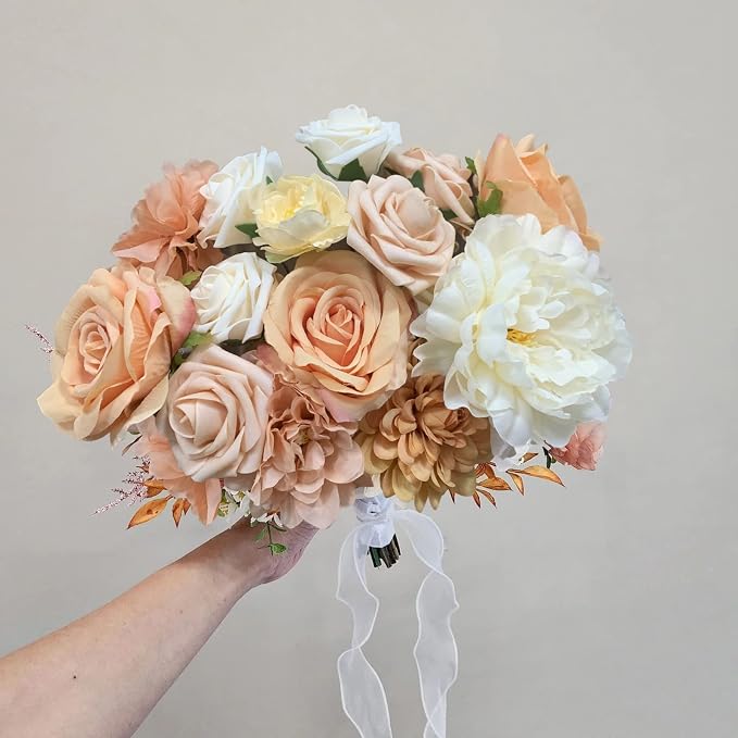 FACINOC Artificial Flowers Orange Mix Fake Flower Dahlia Roses - Image 7