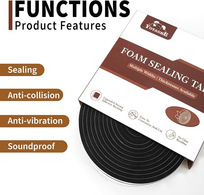 Yotache Foam Rubber Seal Strip Tape 2" x1/4", 2 Roll Total 13 Ft | Foam - Image 5