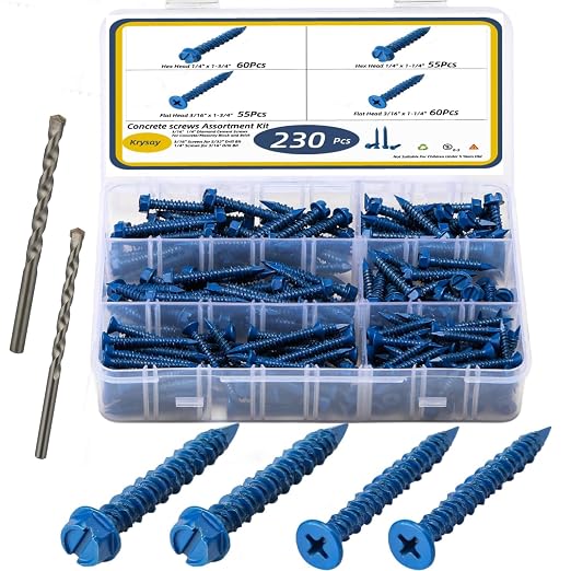 232Pcs Concrete Screws with Drill bits, 1/4 3/16 Masonry Screws by Unknown