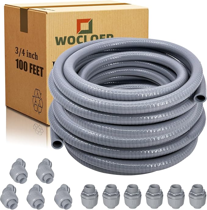 3/4 inch 100Ft Liquid-Tight Conduit Kit, Flexible Non Metallic Electrical by Wocloer